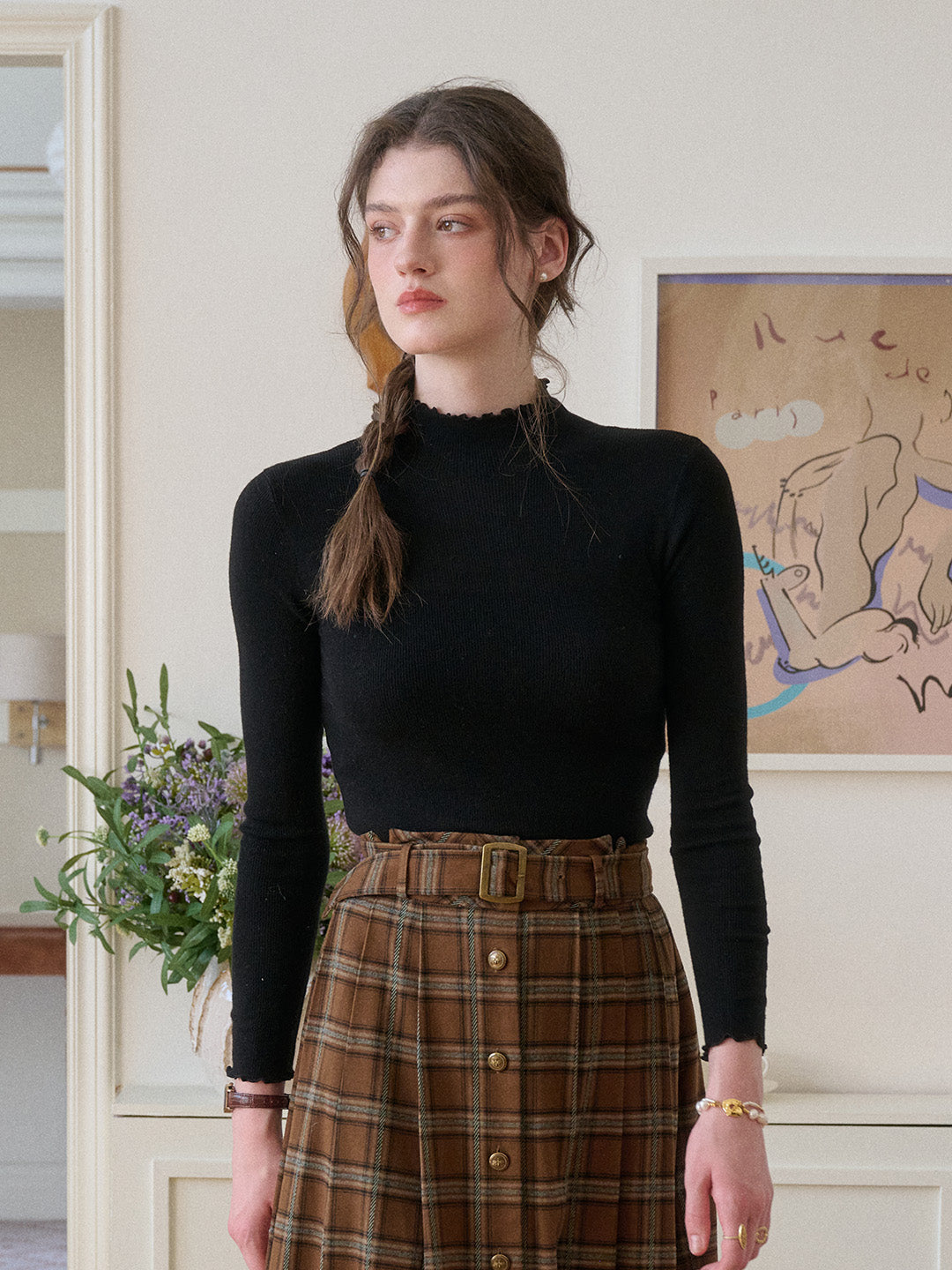 Amanda Ruffle Collar 100% Wool Top
