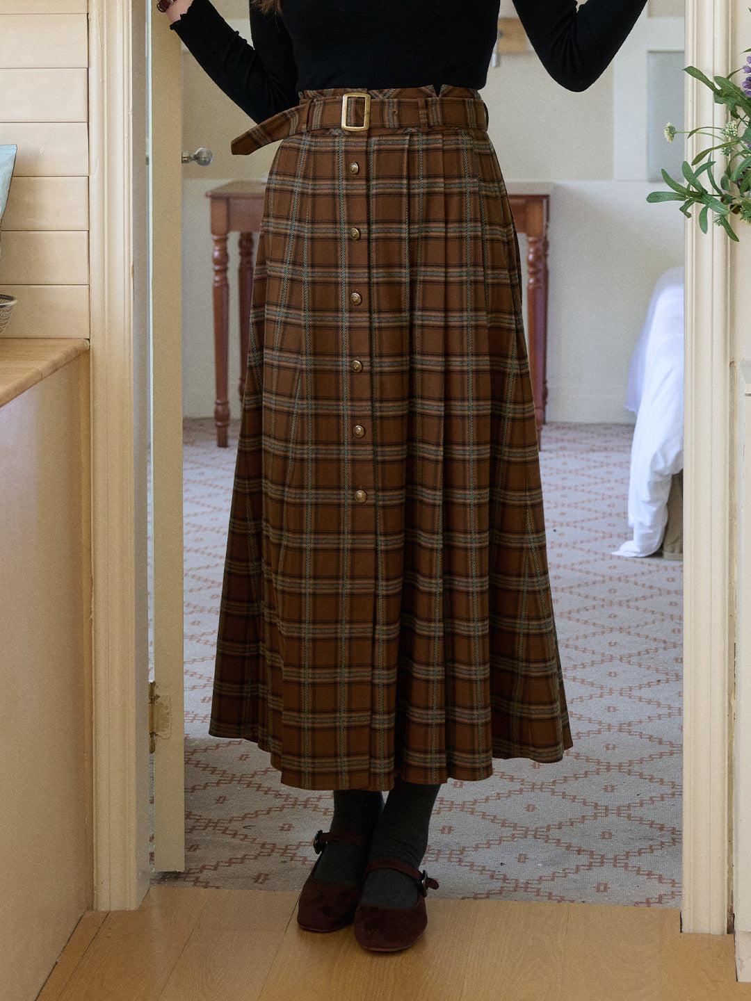 Brinley High-Waist Plaid Skirt