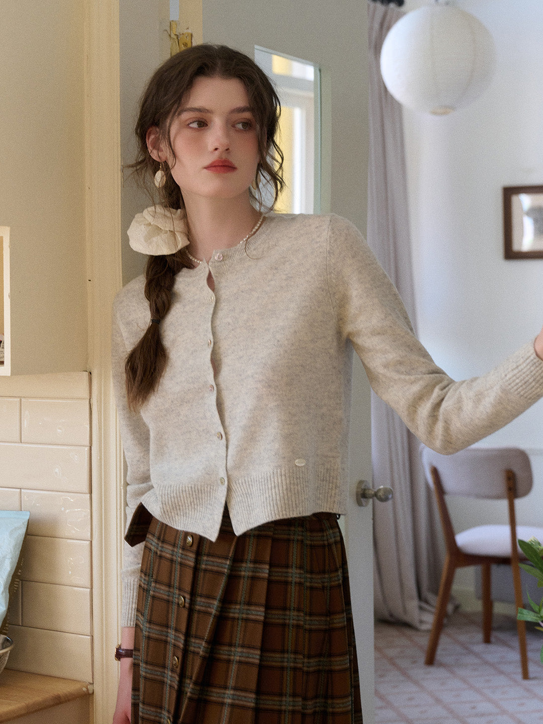 Dayana Round Neck 100% Wool Cardigan
