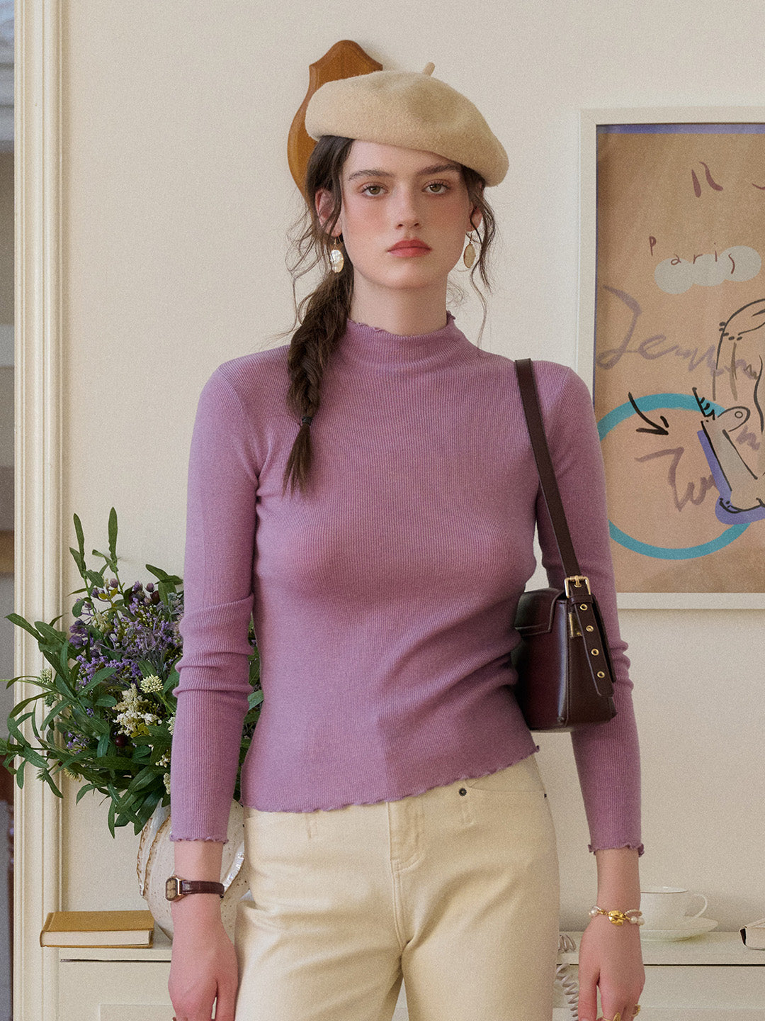 Amanda Ruffle Collar 100% Wool Top