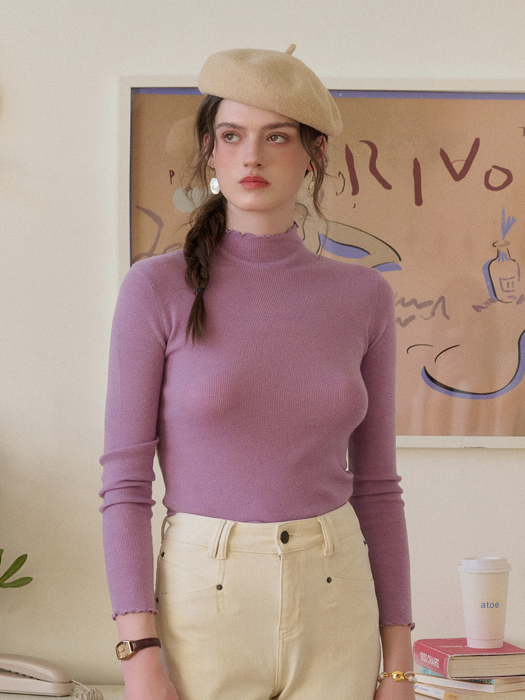 Amanda Ruffle Collar 100% Wool Top