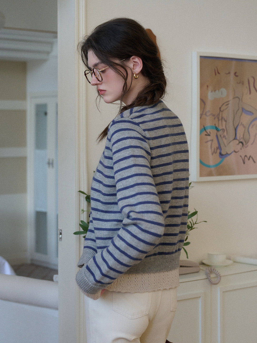 Frankie V-Neck Stripe Wool Cardigan