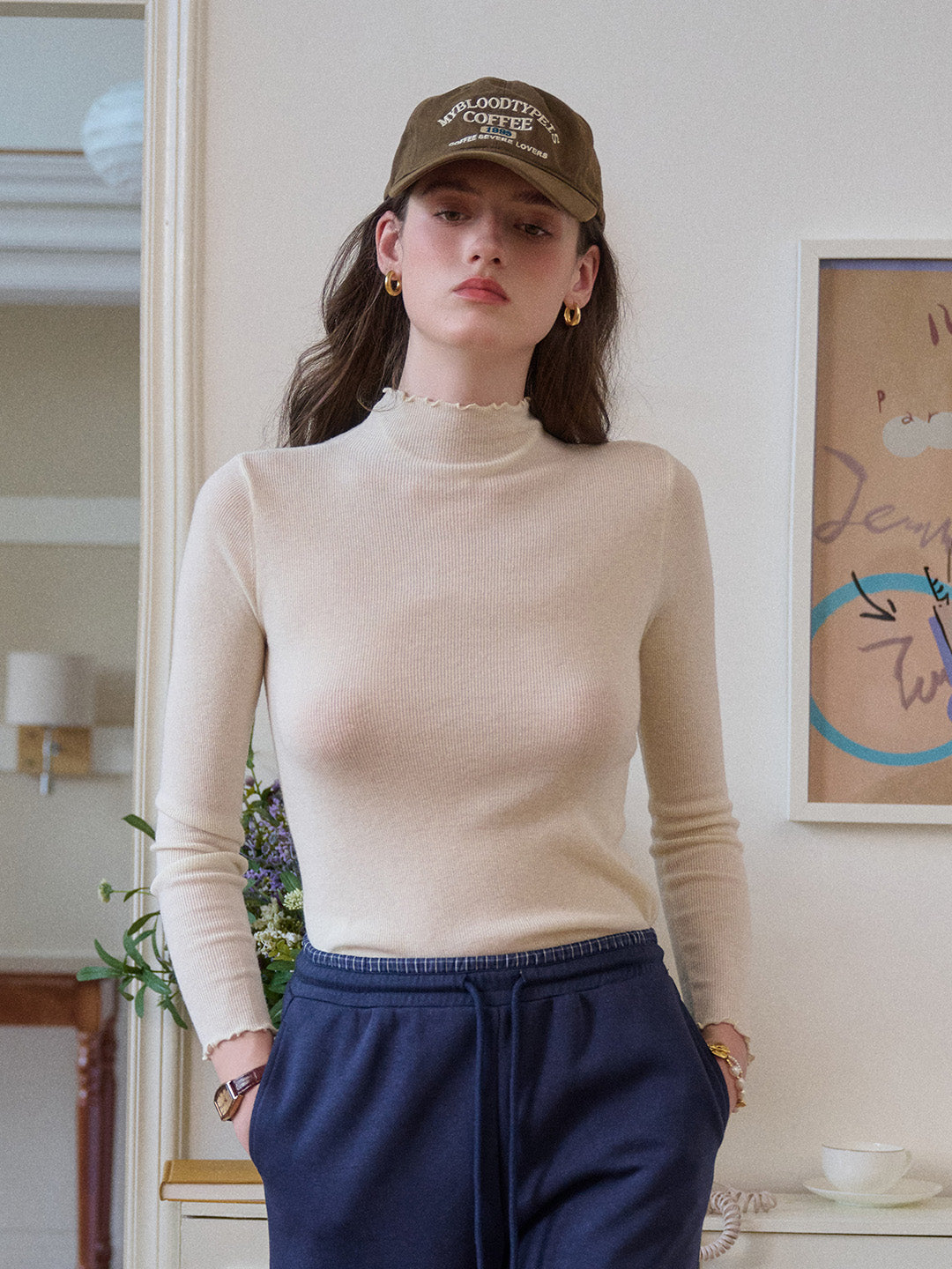 Amanda Ruffle Collar 100% Wool Top