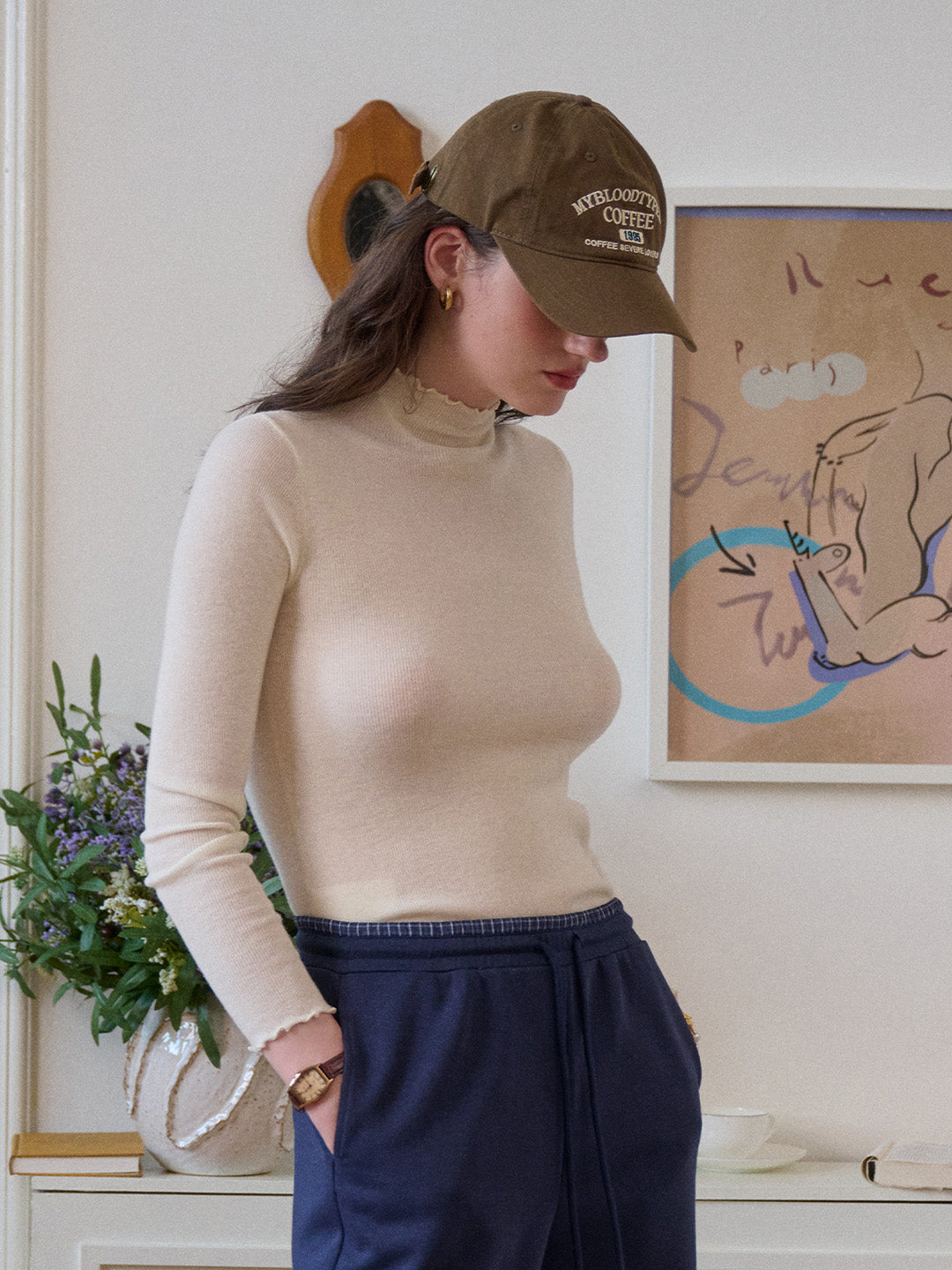 Amanda Ruffle Collar 100% Wool Top