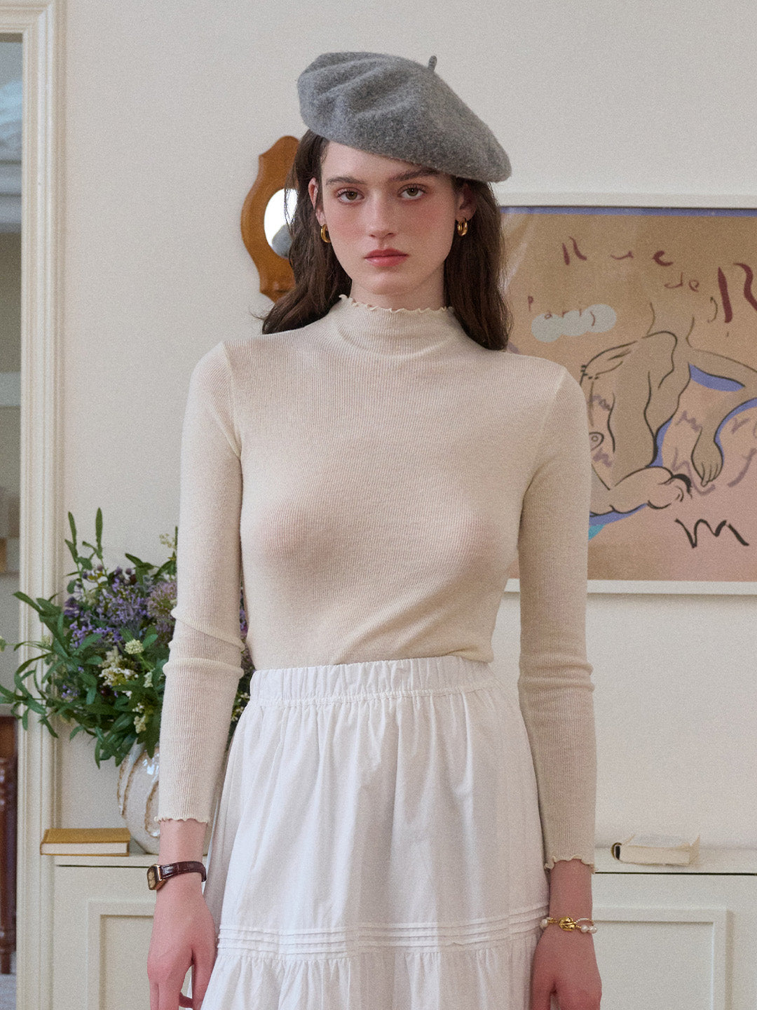 Amanda Ruffle Collar 100% Wool Top