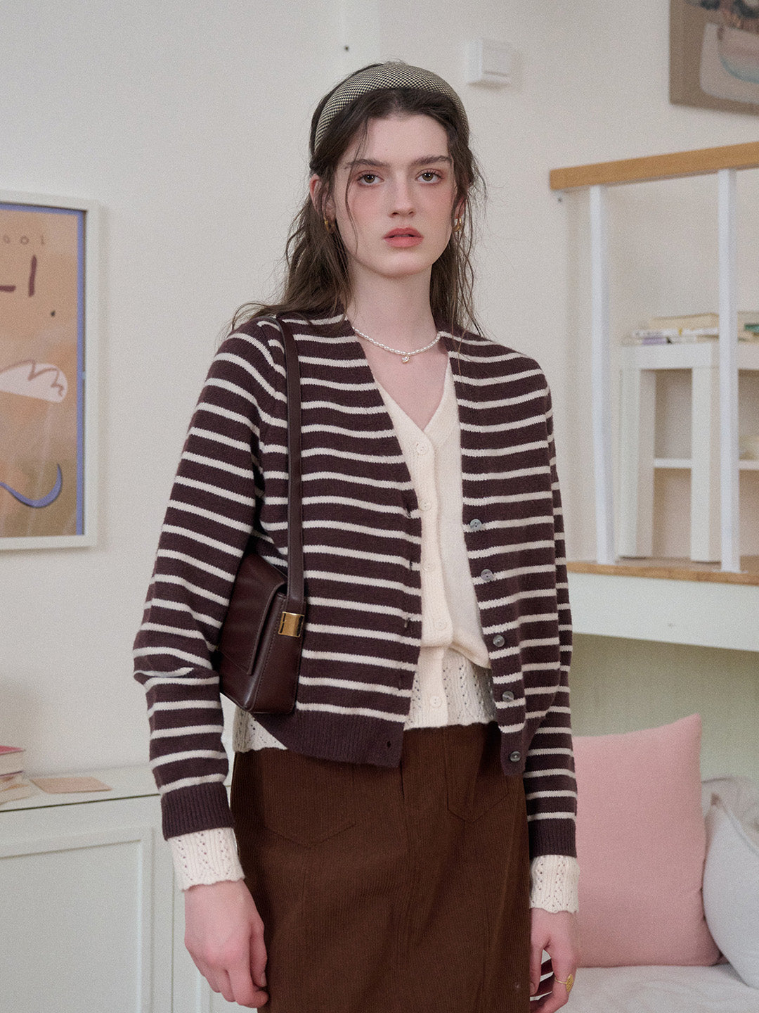 Frankie V-Neck Stripe Wool Cardigan
