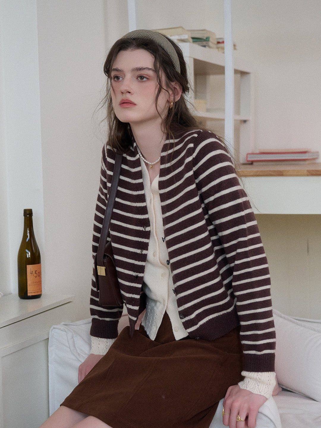 Frankie V-Neck Stripe Wool Cardigan