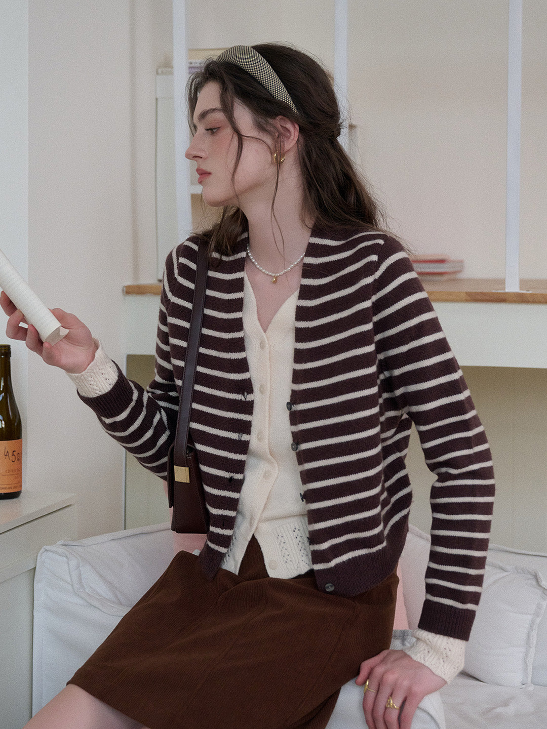 Frankie V-Neck Stripe Wool Cardigan