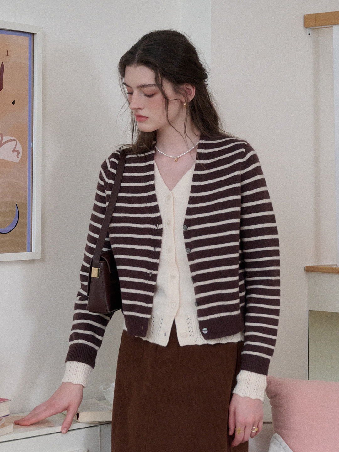 Frankie V-Neck Stripe Wool Cardigan