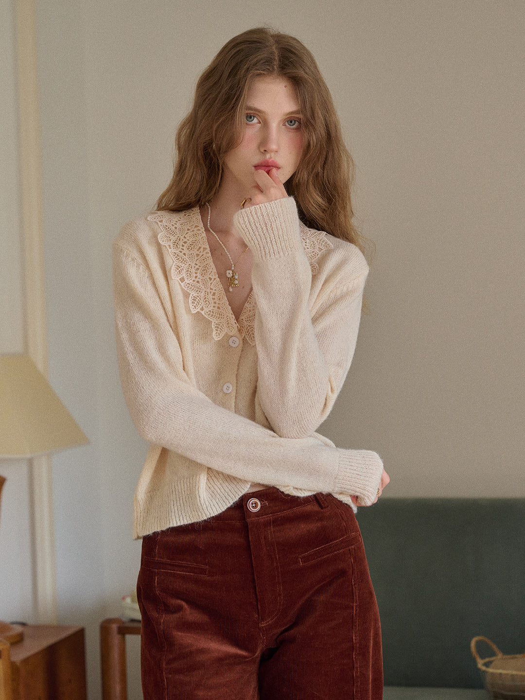Charlee V-Neck Lace Embroidery Cardigan