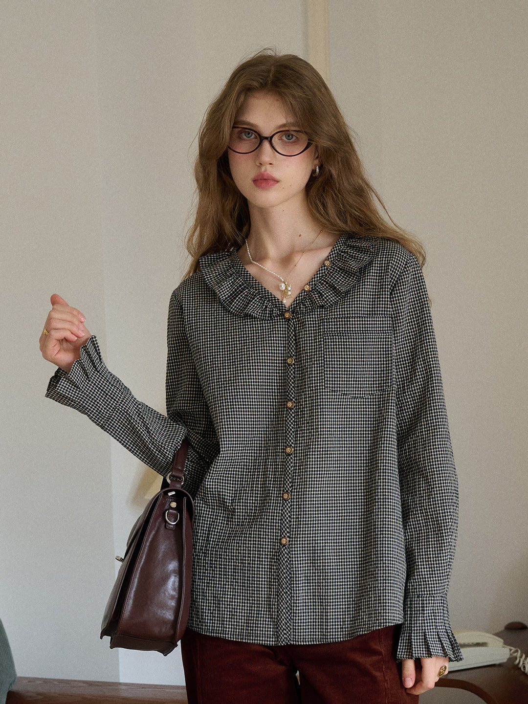 Nellie V-Neck Plaid Blouse
