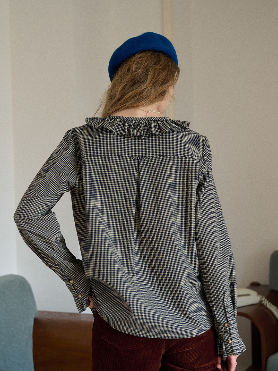 Nellie V-Neck Plaid Blouse