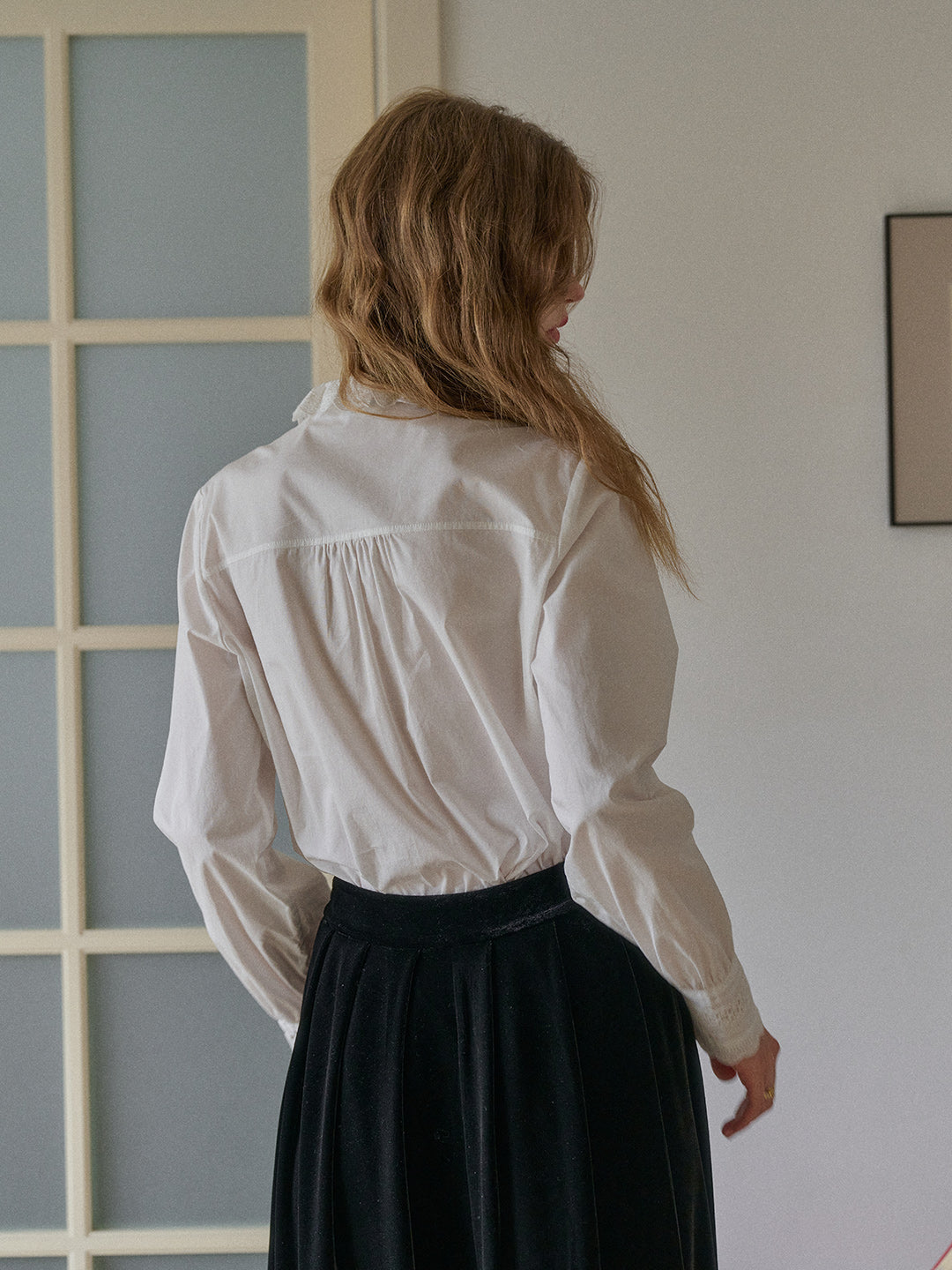 Journi Ruffle Collar Hollow 100% Cotton Blouse