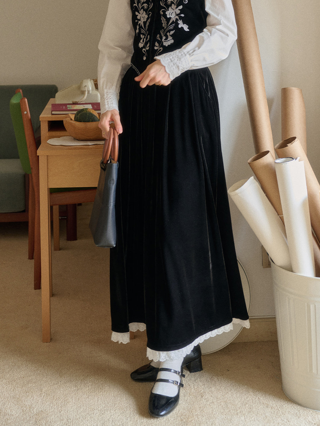 Alexa Velvet Midi Skirt