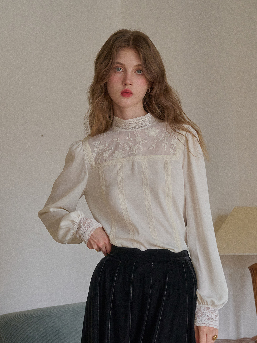 Raya Stand Collar Embroidery Blouse