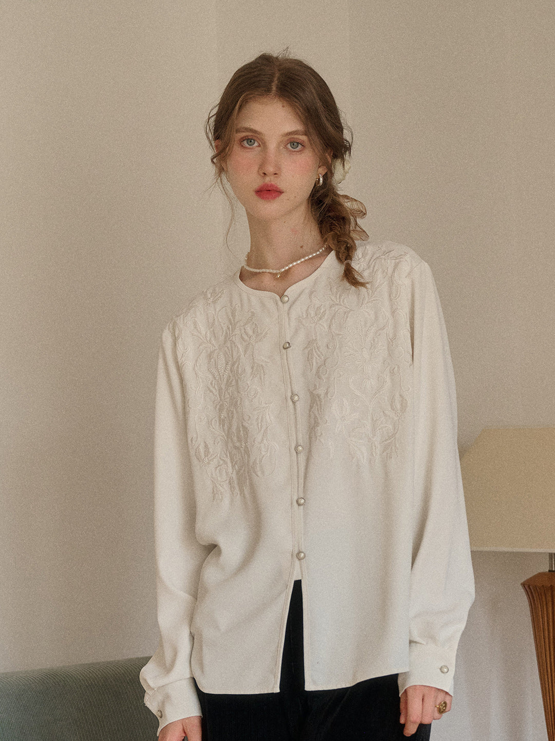 Amaia Round Neck Embroidery Blouse