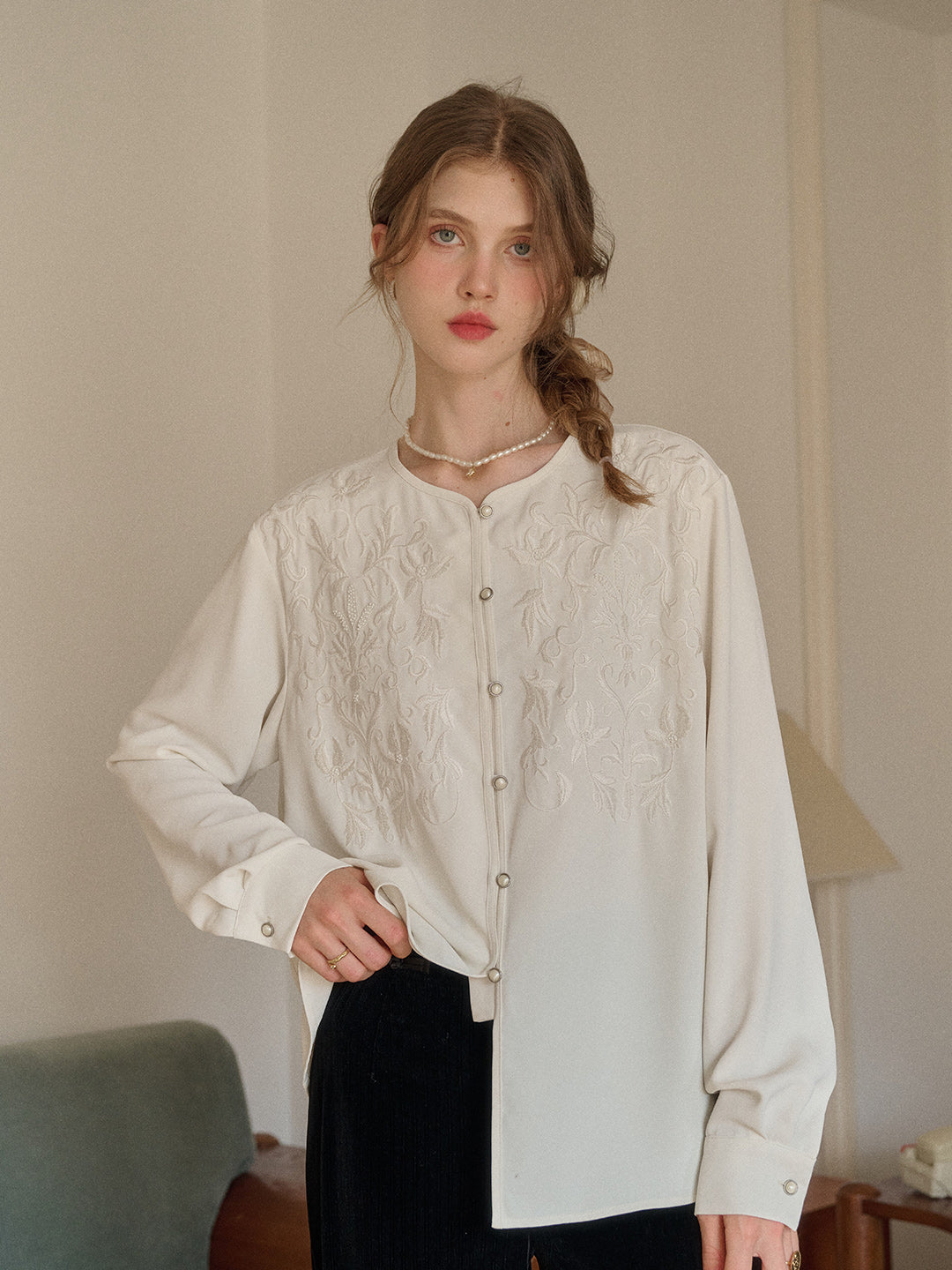 Amaia Round Neck Embroidery Blouse