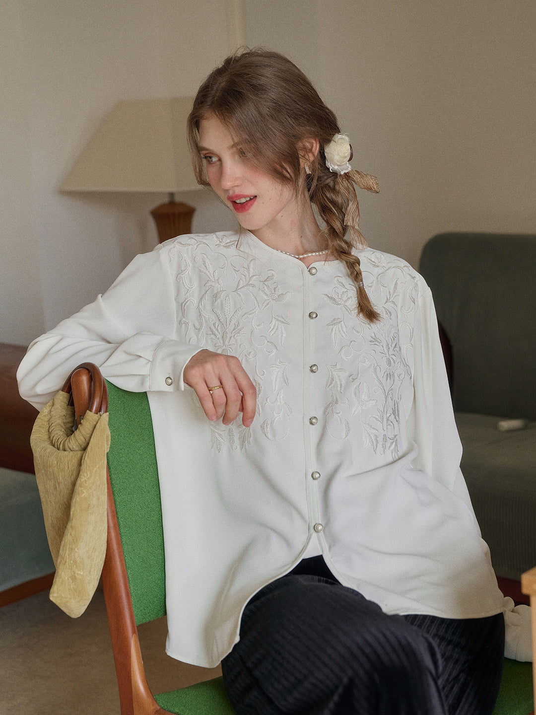 Amaia Round Neck Embroidery Blouse