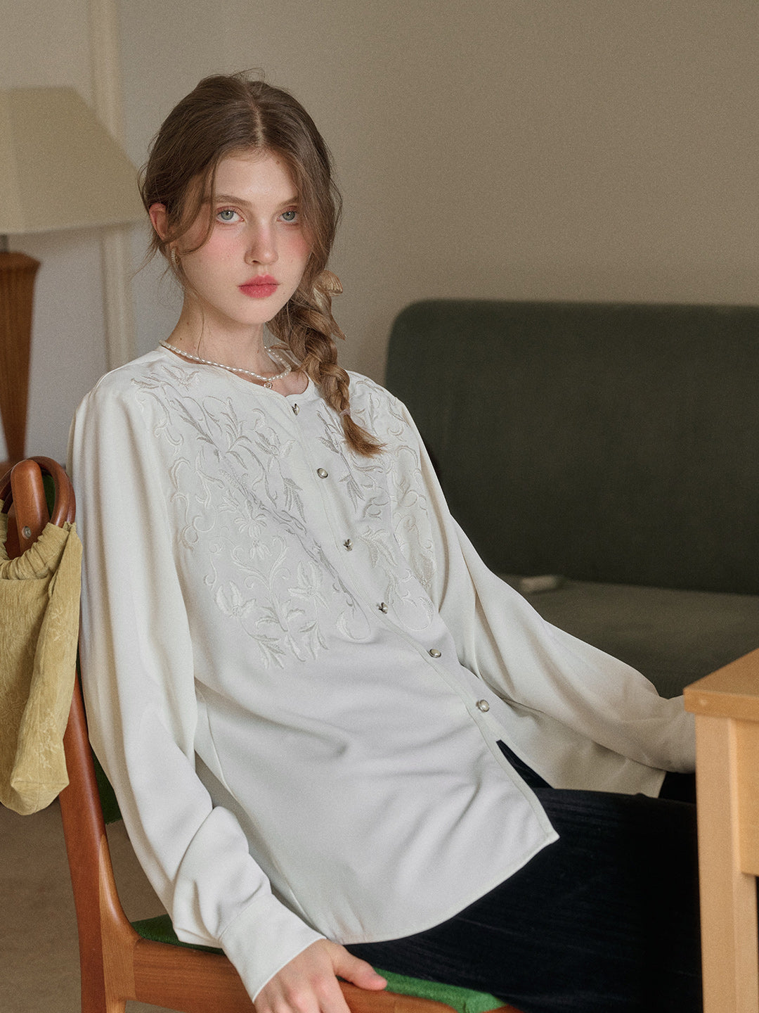 Amaia Round Neck Embroidery Blouse