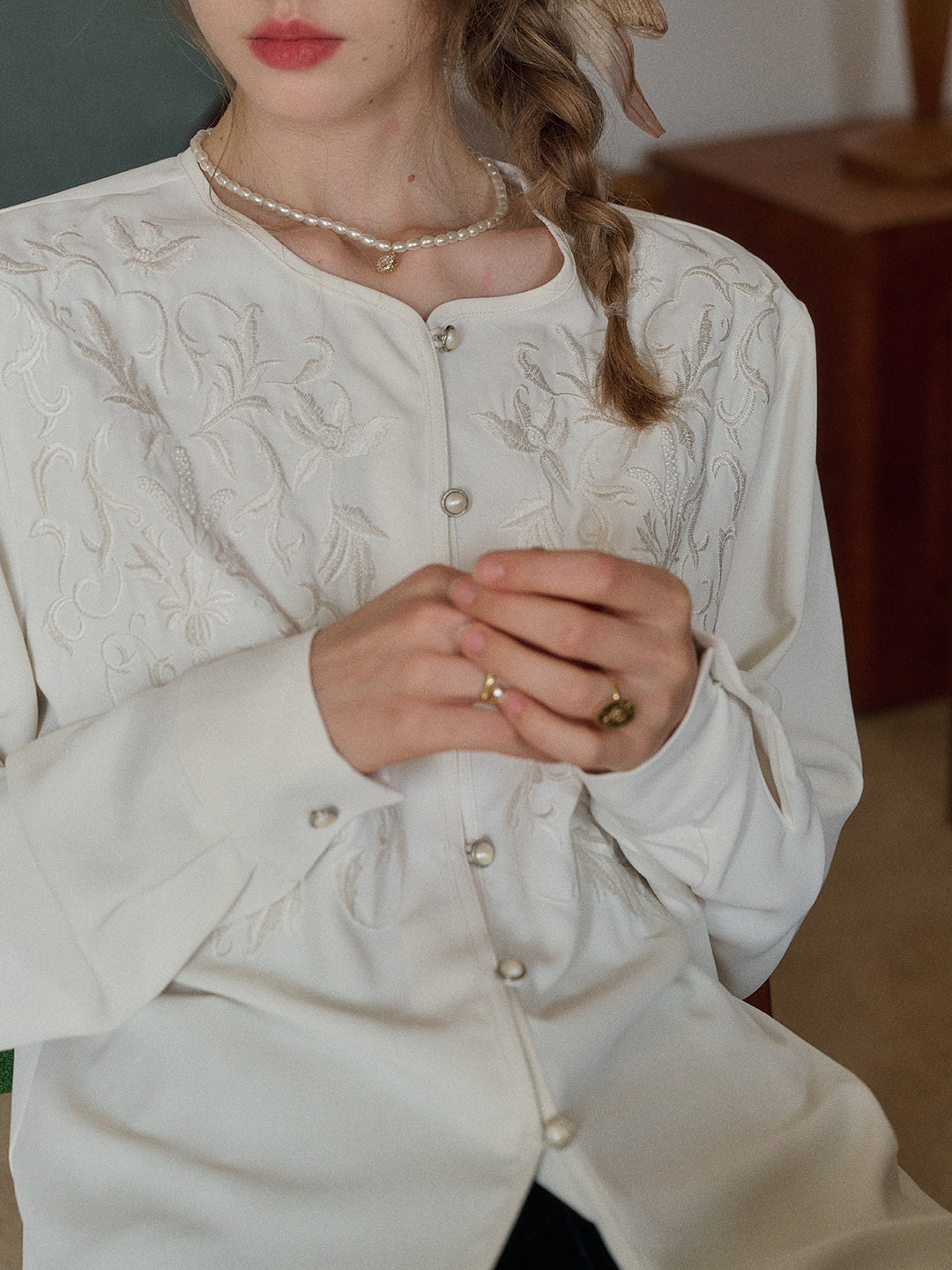 Amaia Round Neck Embroidery Blouse