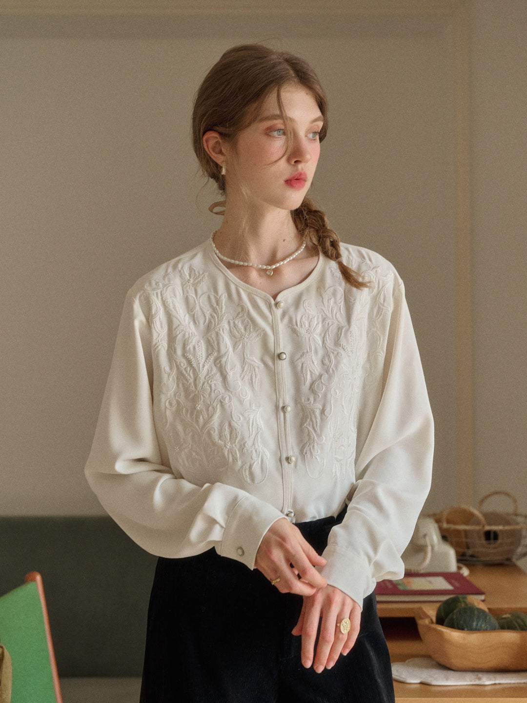 Amaia Round Neck Embroidery Blouse