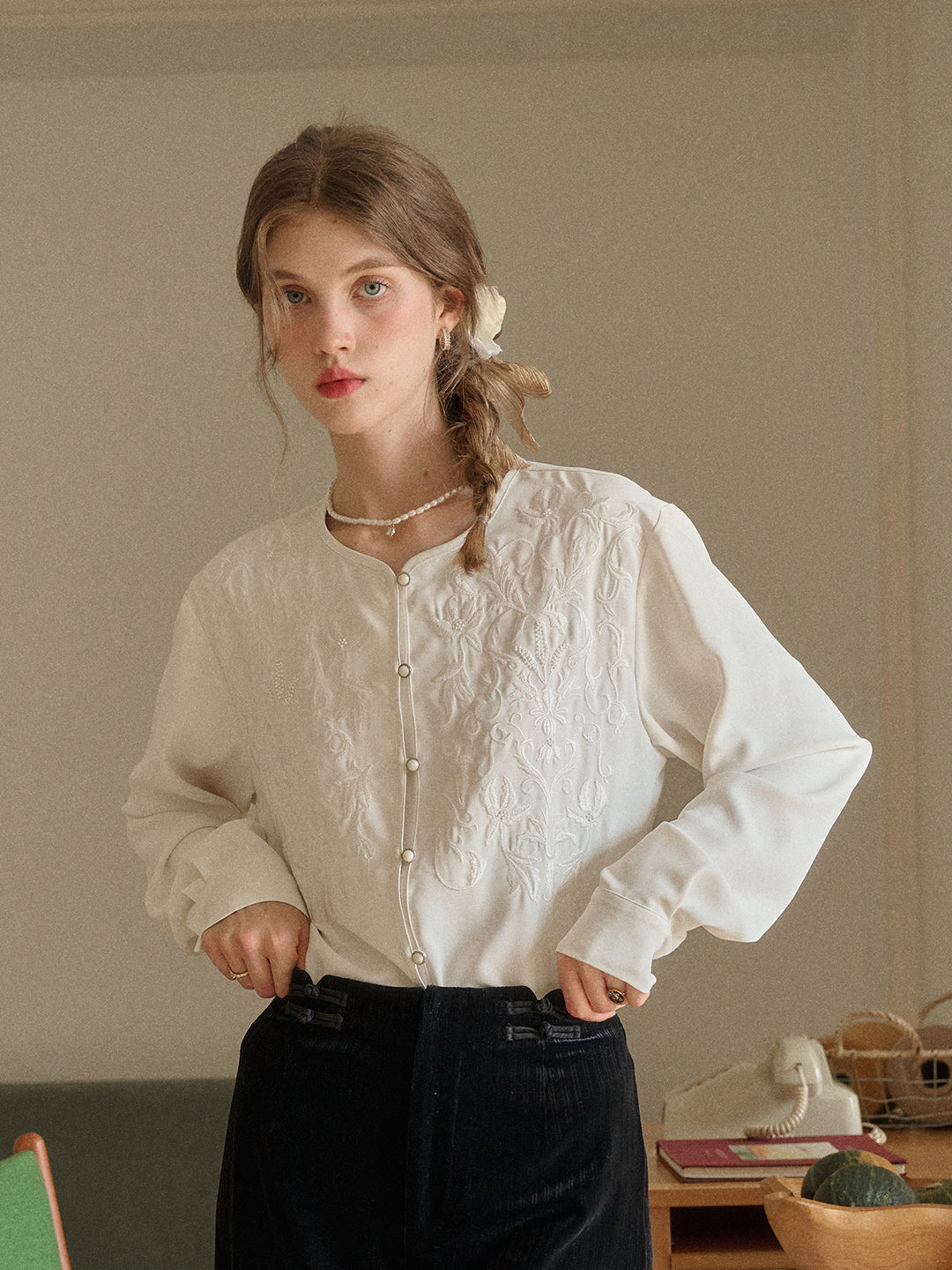 Amaia Round Neck Embroidery Blouse