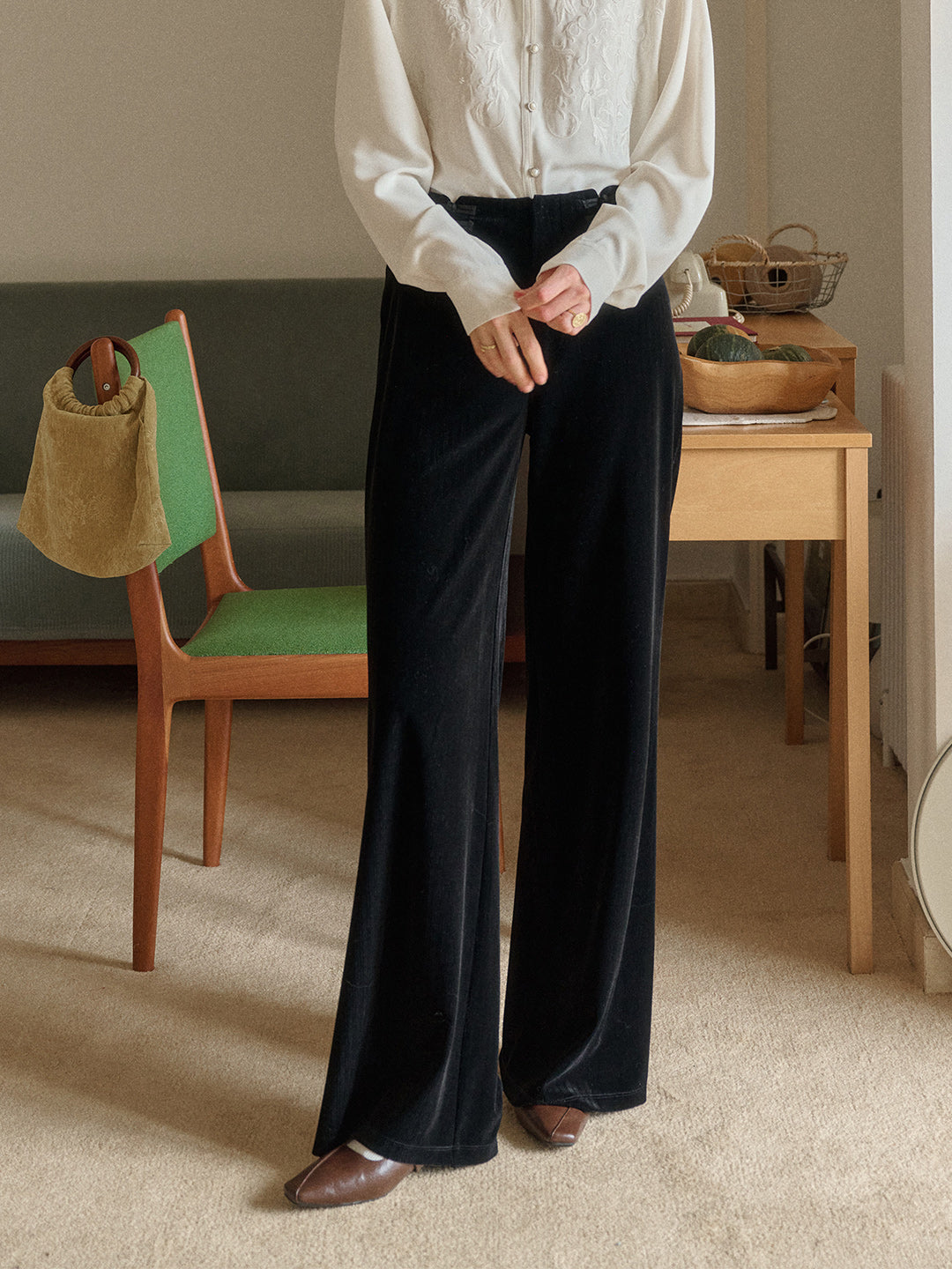 Freyja Frog Button Striaght Trousers