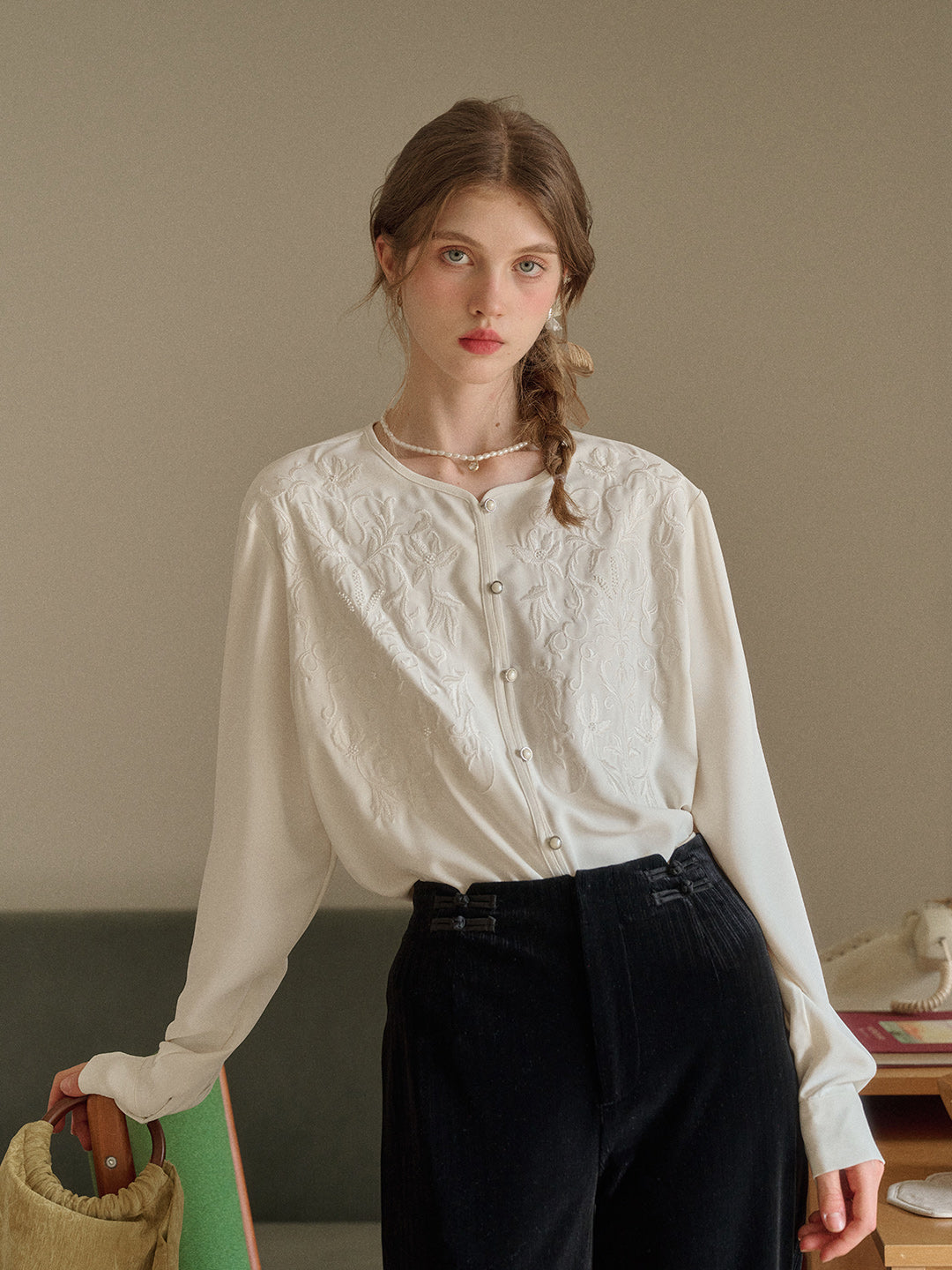 Amaia Round Neck Embroidery Blouse