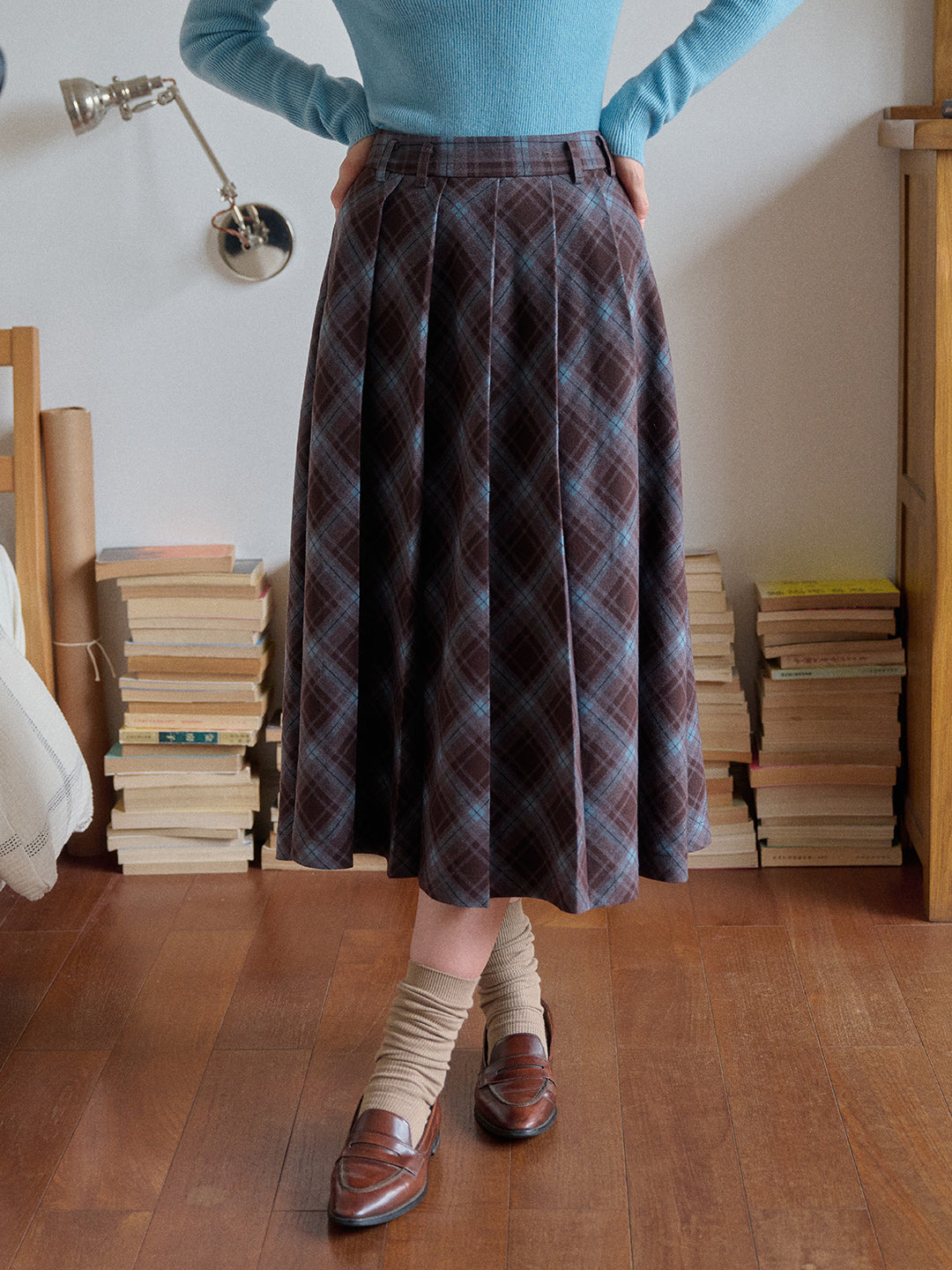 Jaylani Plaid Midi Skirt