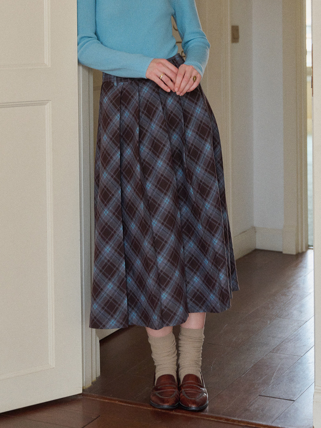 Jaylani Plaid Midi Skirt