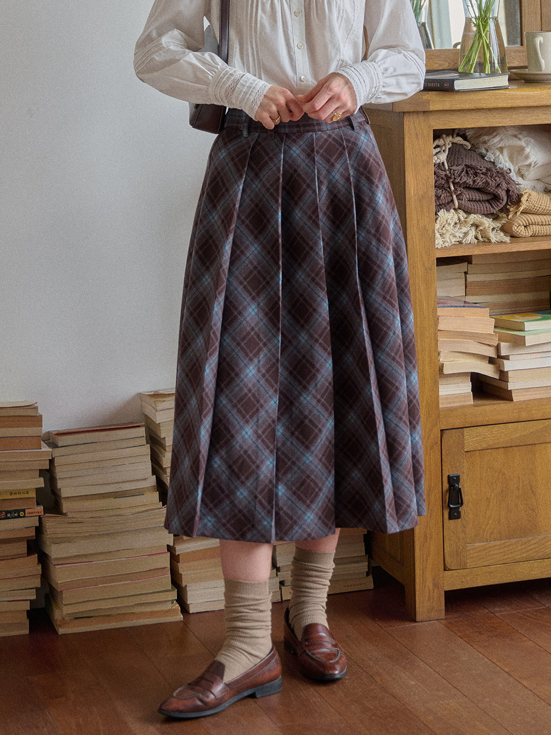 Jaylani Plaid Midi Skirt