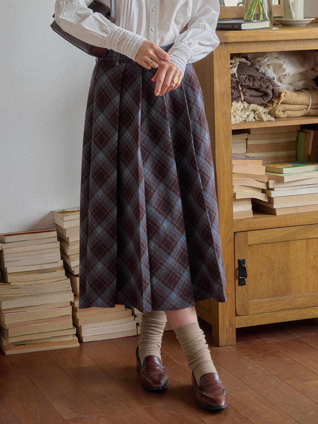Jaylani Plaid Midi Skirt