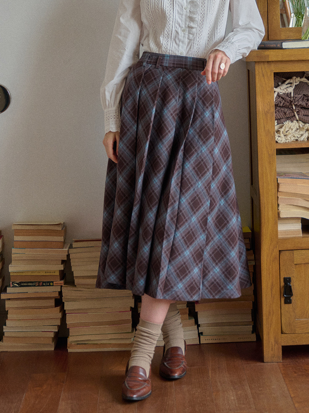 Jaylani Plaid Midi Skirt