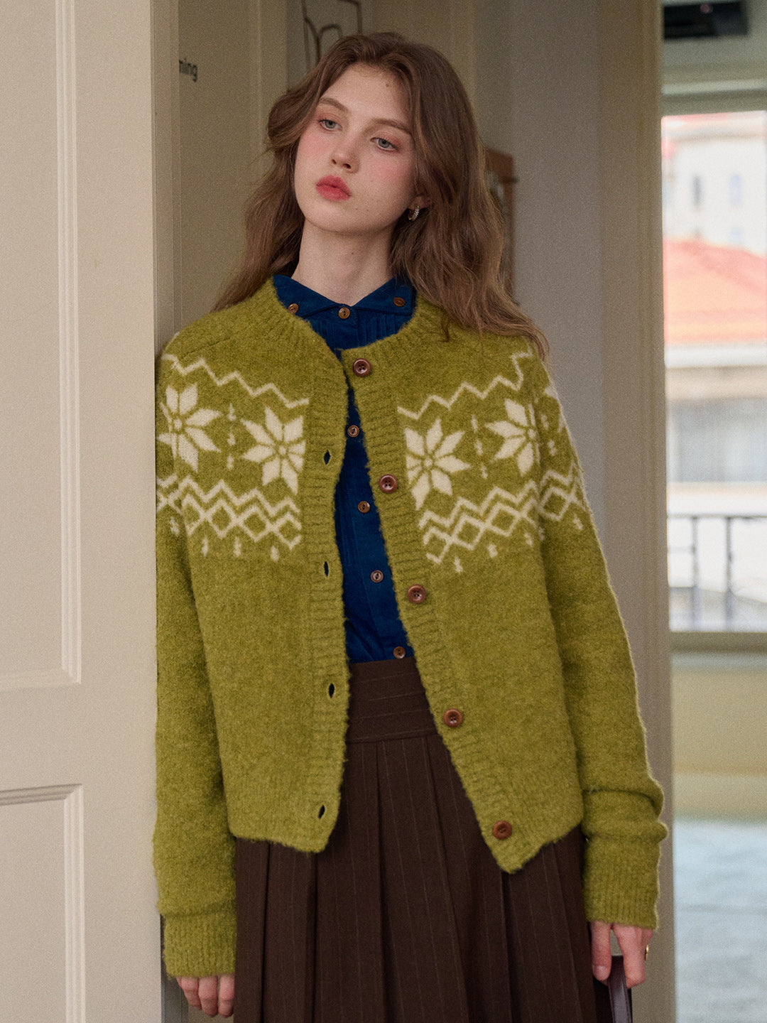 Cleo Round Neck Jacquard Cardigan