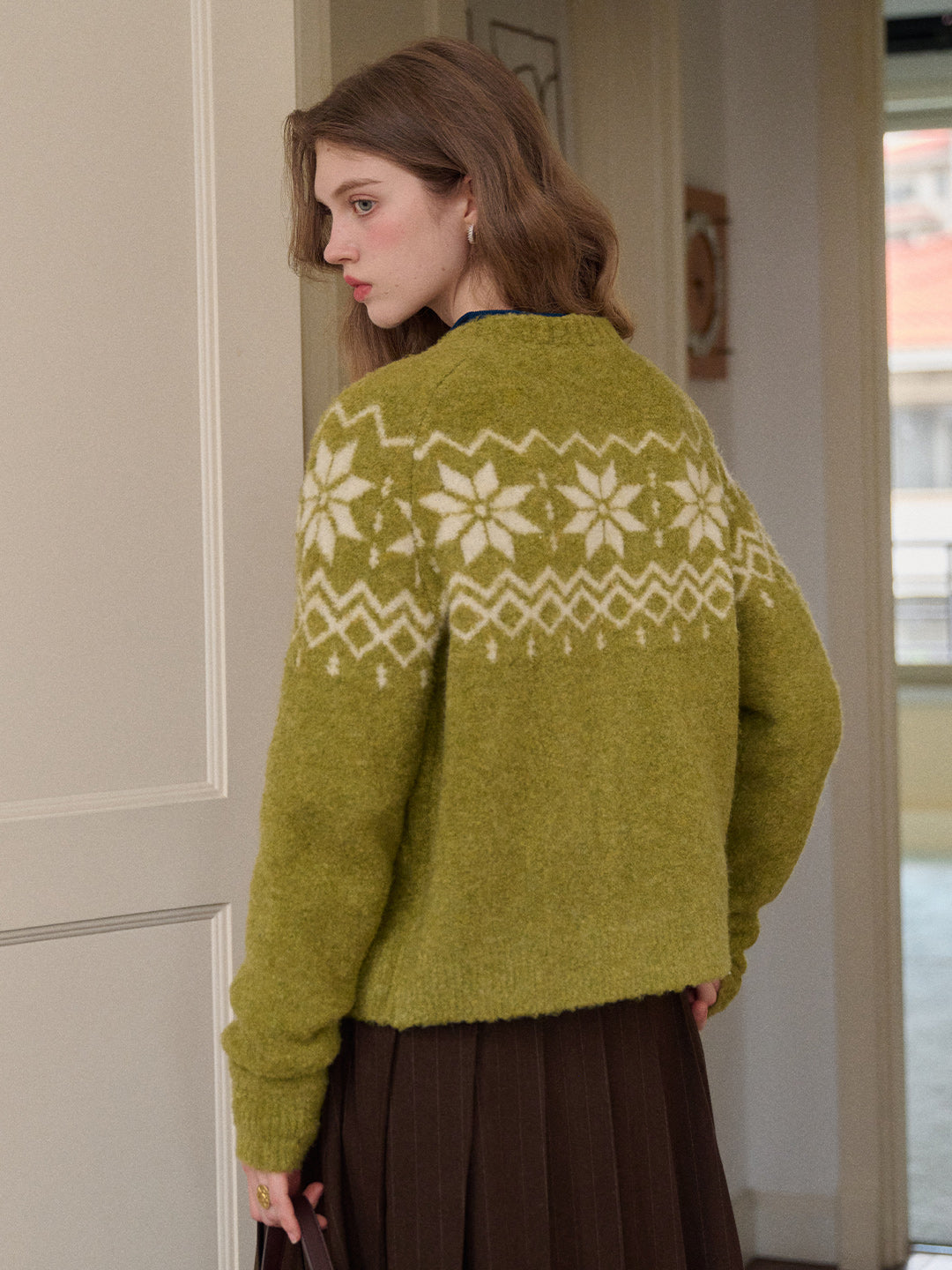Cleo Round Neck Jacquard Cardigan