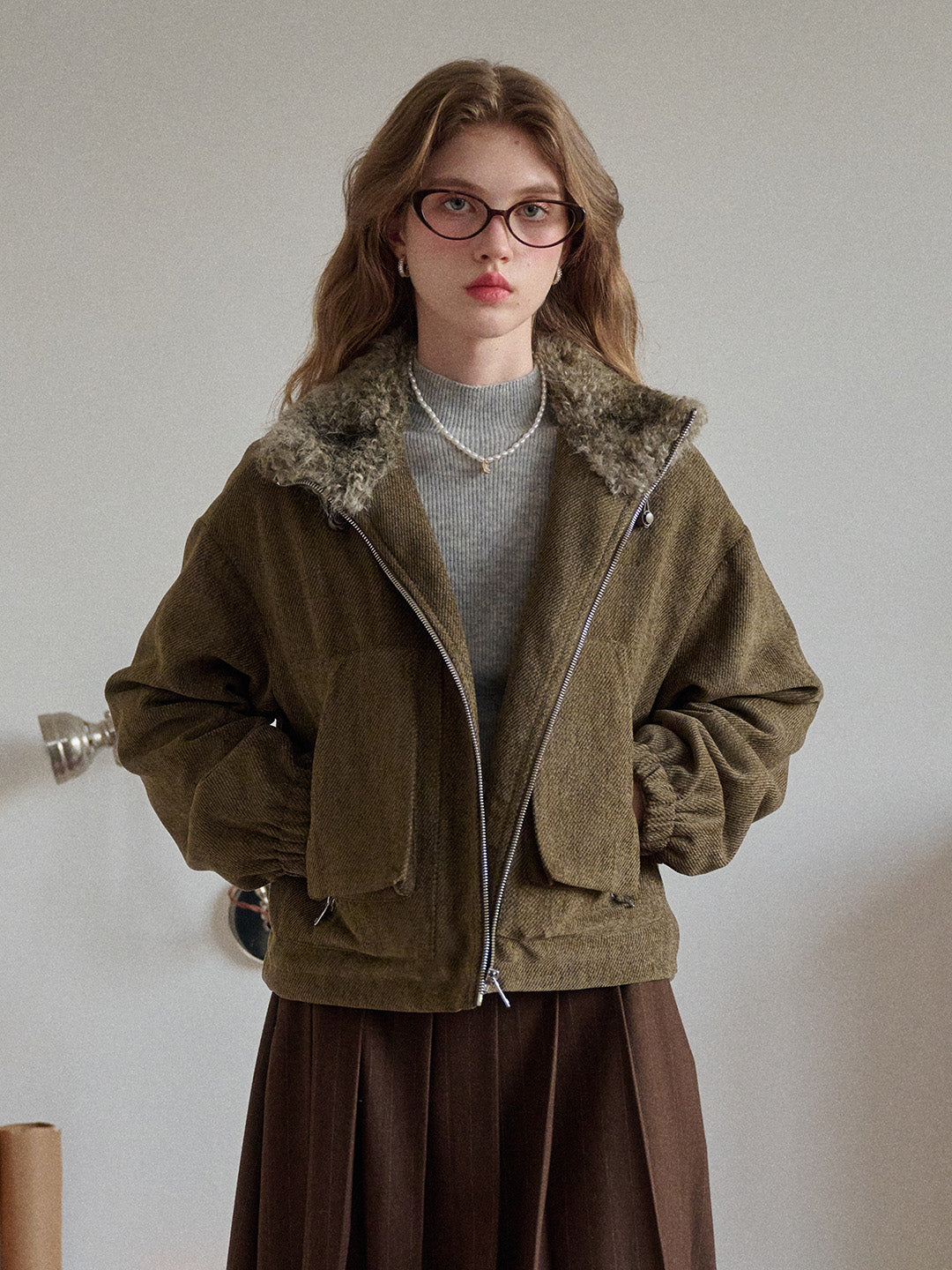 Jayleen Stand Collar Faux Fur Jacket