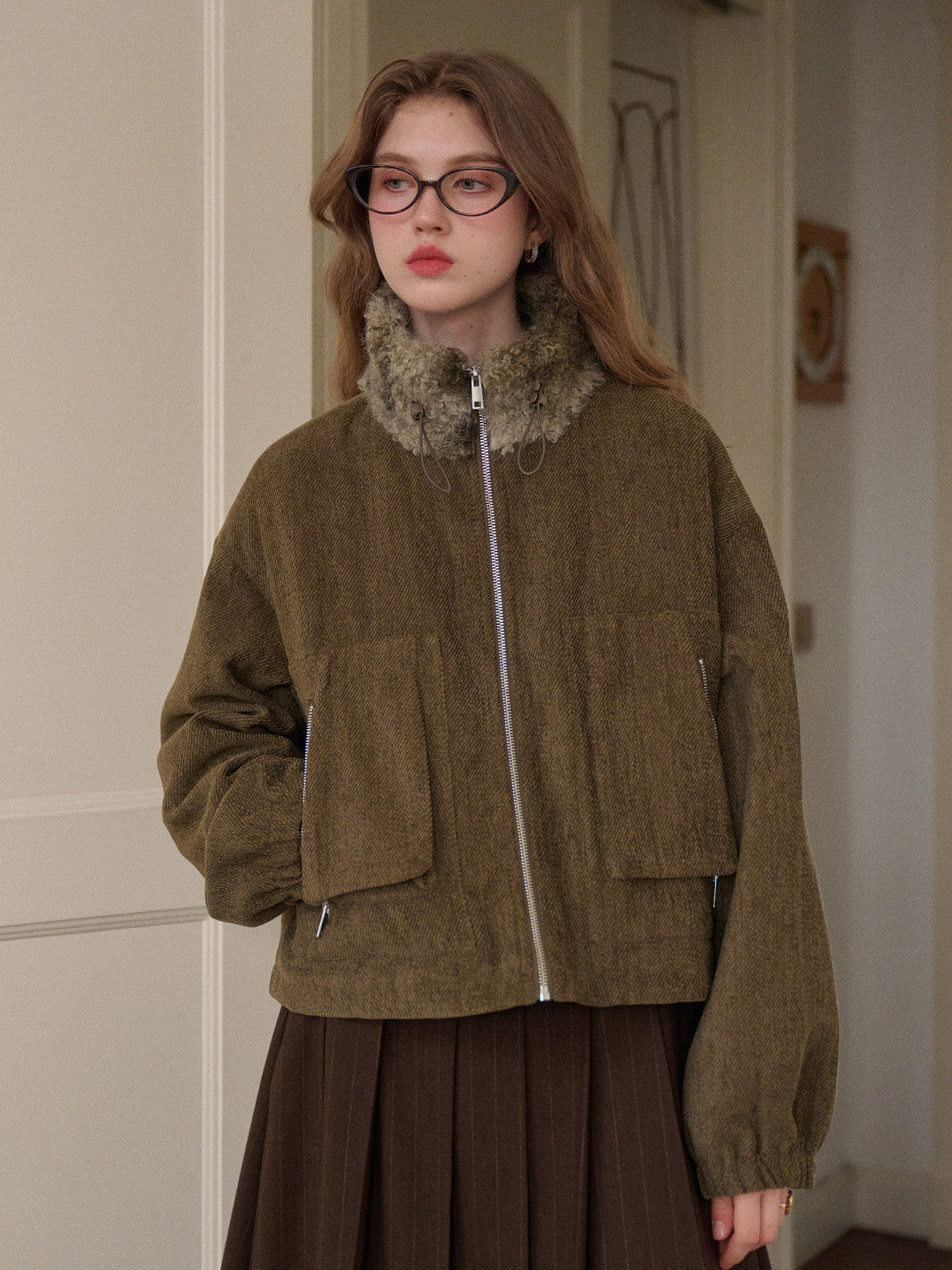 Jayleen Stand Collar Faux Fur Jacket