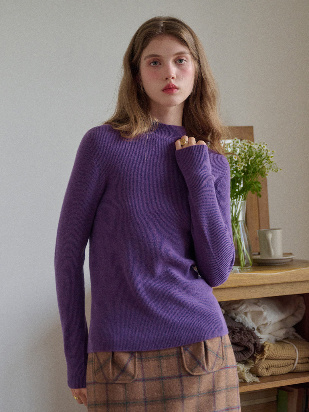 Abby Mock Neck Ribbed Sweater