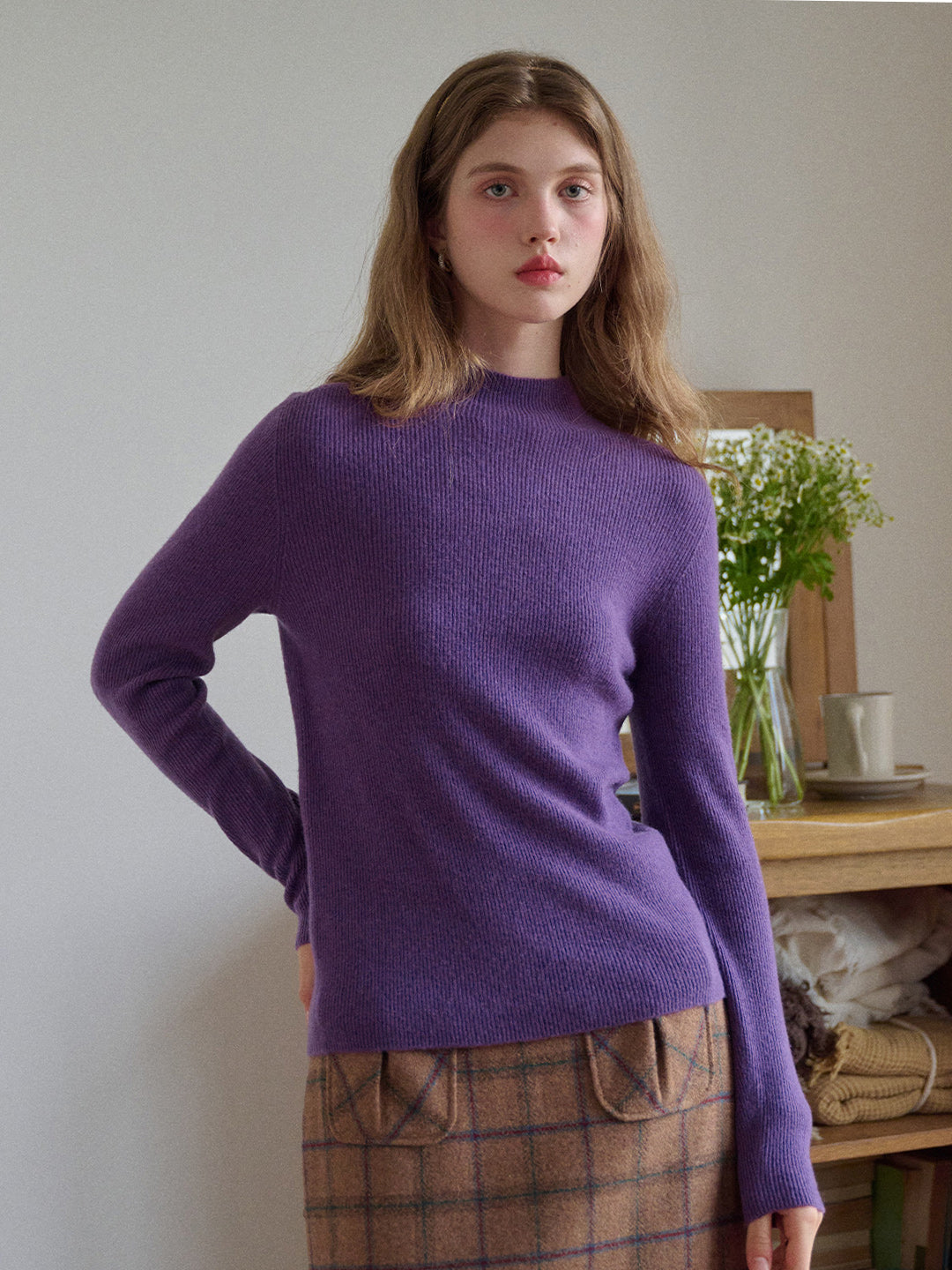 Abby Mock Neck Ribbed Sweater