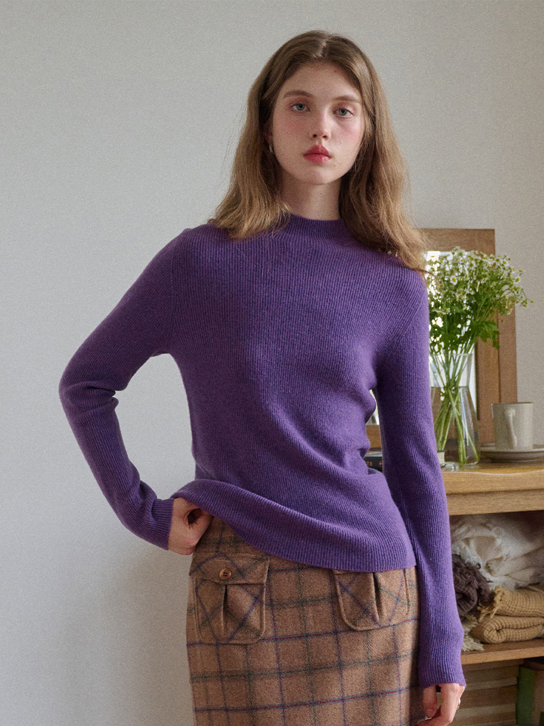Abby Mock Neck Ribbed Sweater