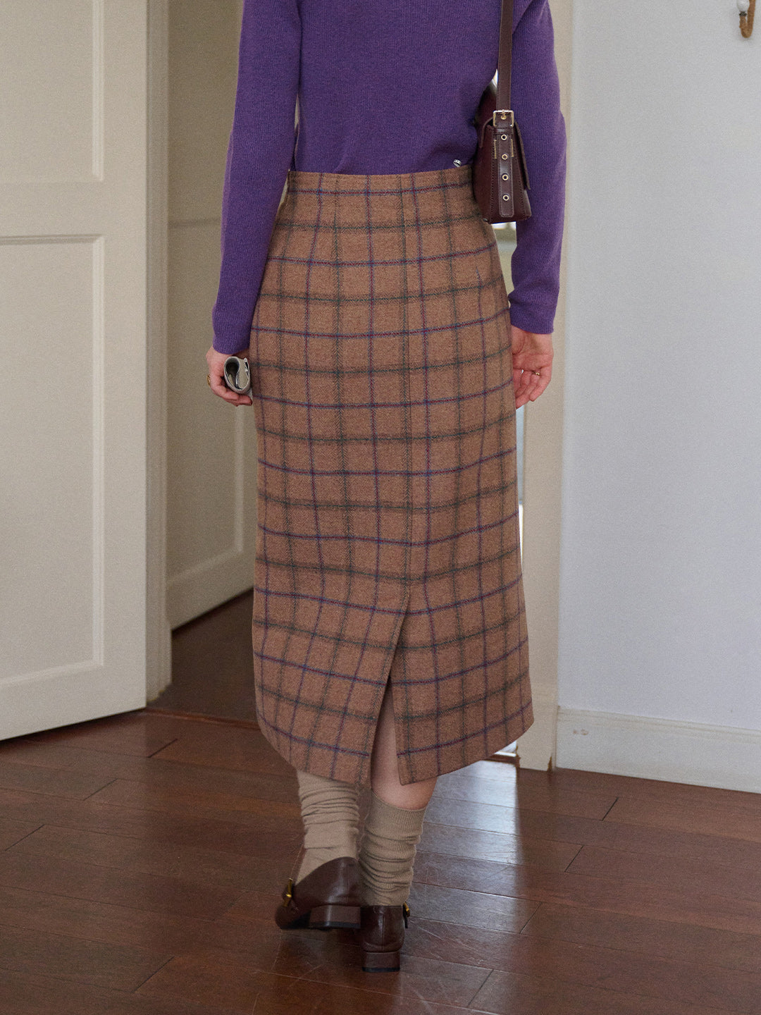 Ila Plaid Wool Midi Skirt