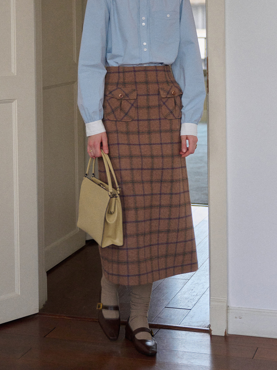 Ila Plaid Wool Midi Skirt