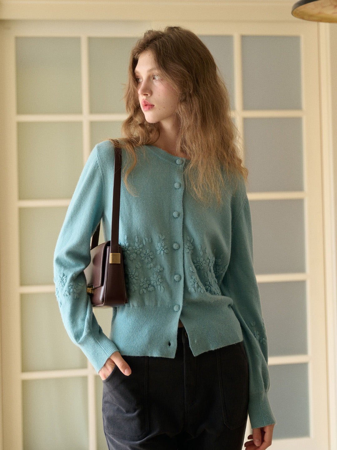 Lola Round Neck Embroidery Wool Cardigan