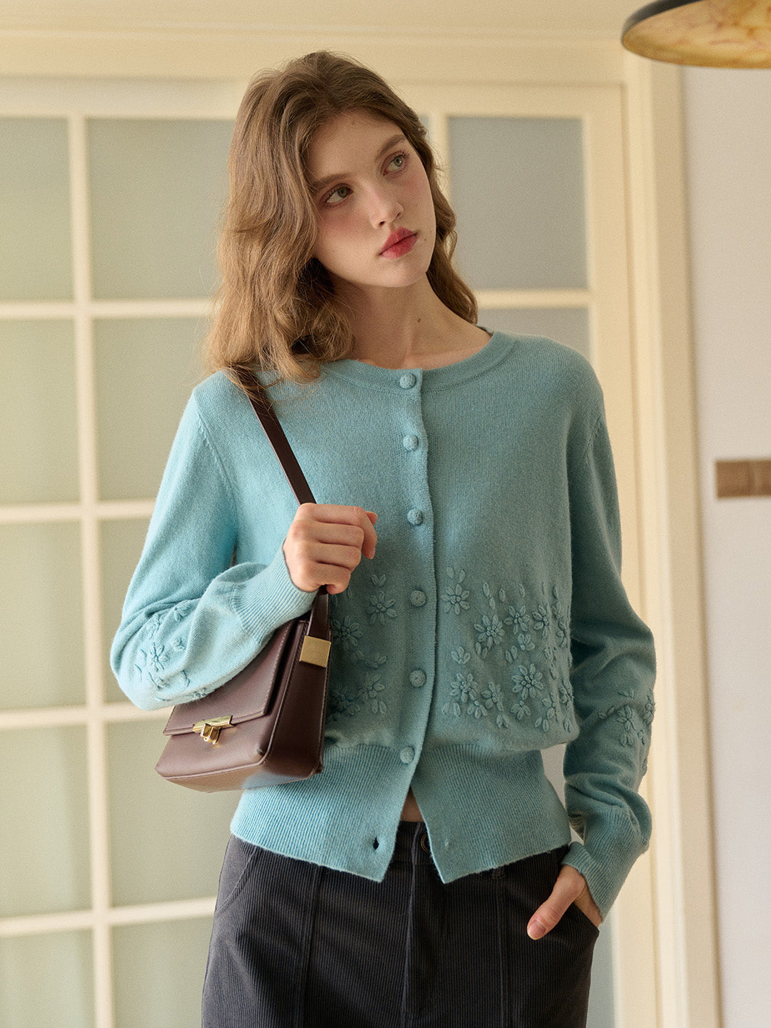 Lola Round Neck Embroidery Wool Cardigan