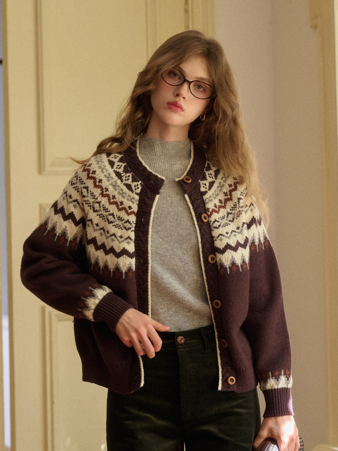 Dylan Round Neck Fair Isle Wool Cardigan