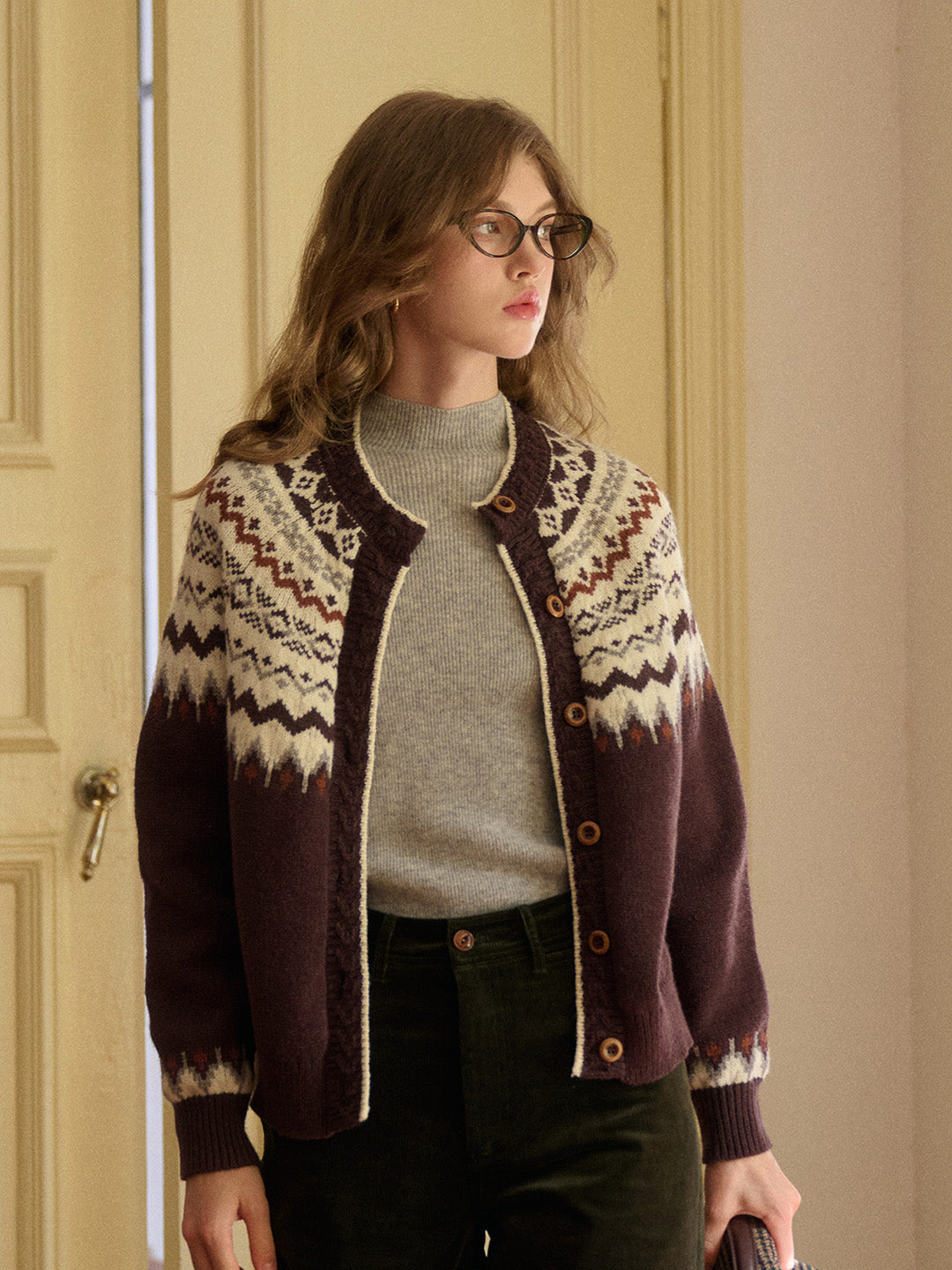 Dylan Round Neck Fair Isle Wool Cardigan