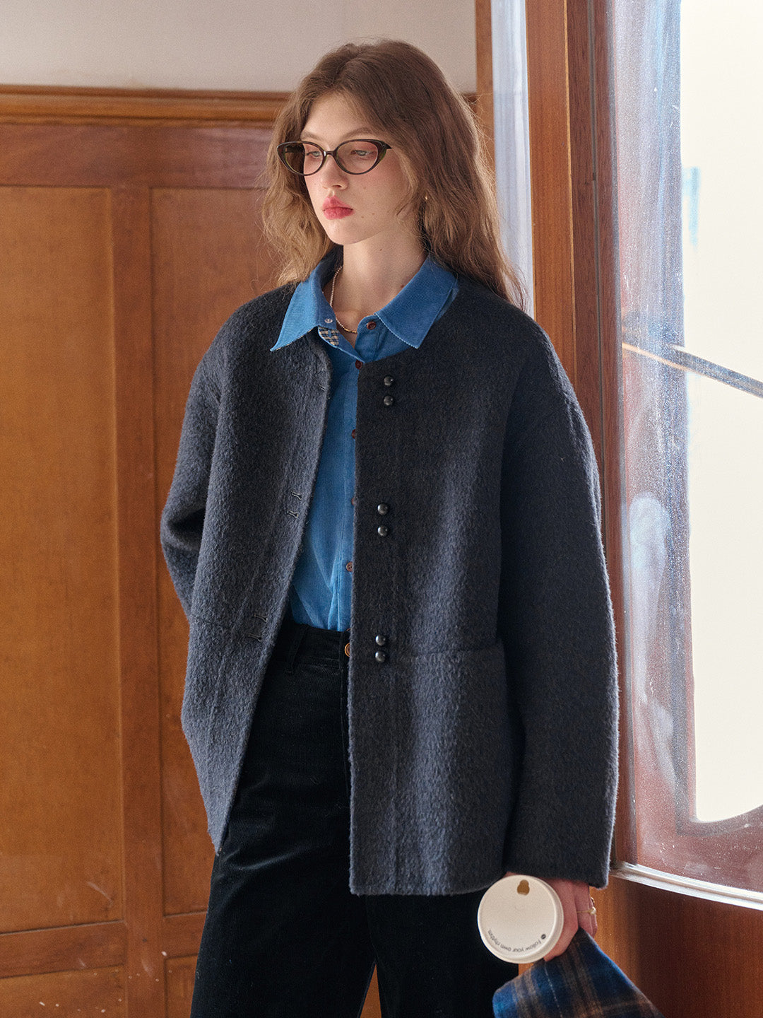 Jream Plaid Scarf Wool Coat