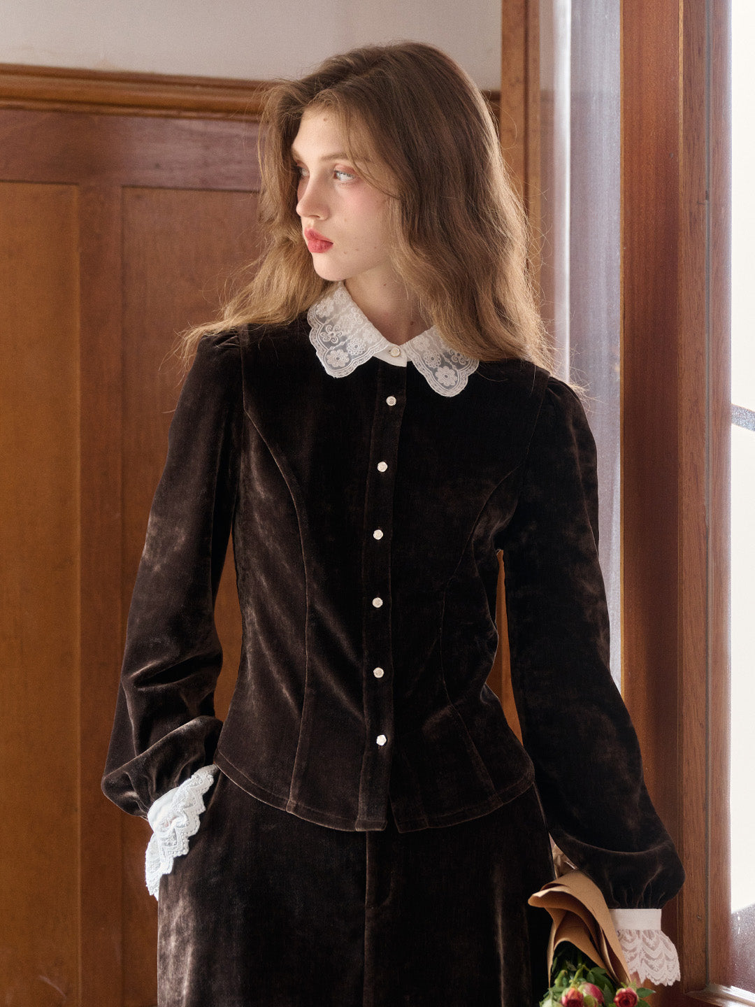 Goldie Peter Pan Collar Velvet Blouse