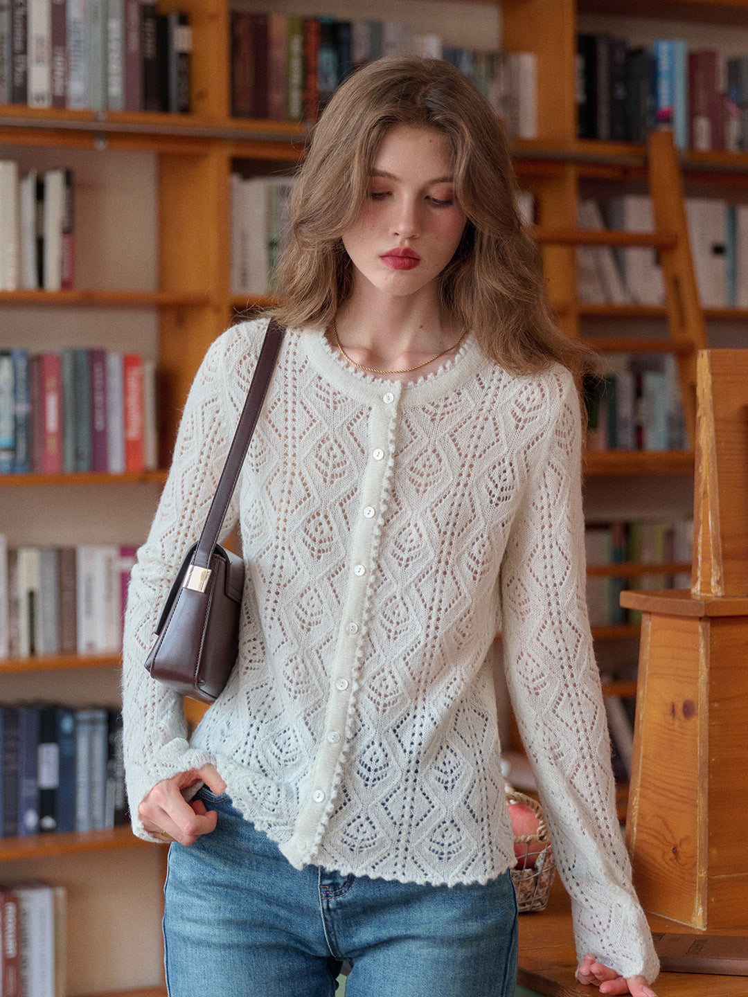 Phoenix V-Neck Hollow Knit Cardigan