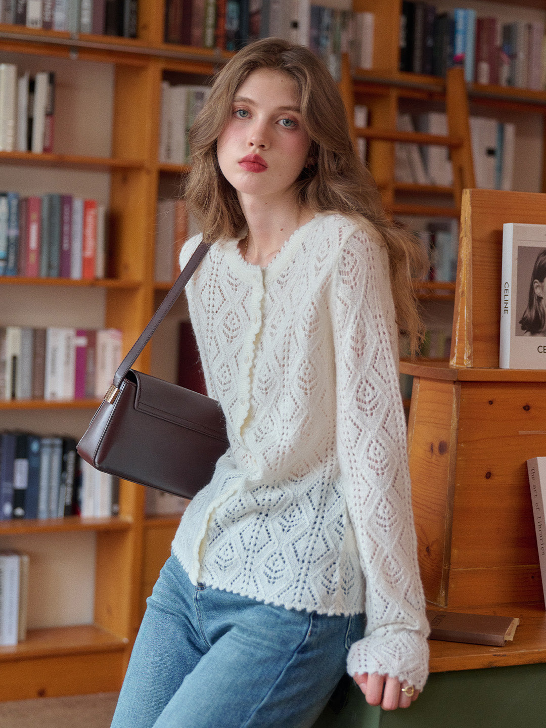 Phoenix V-Neck Hollow Knit Cardigan